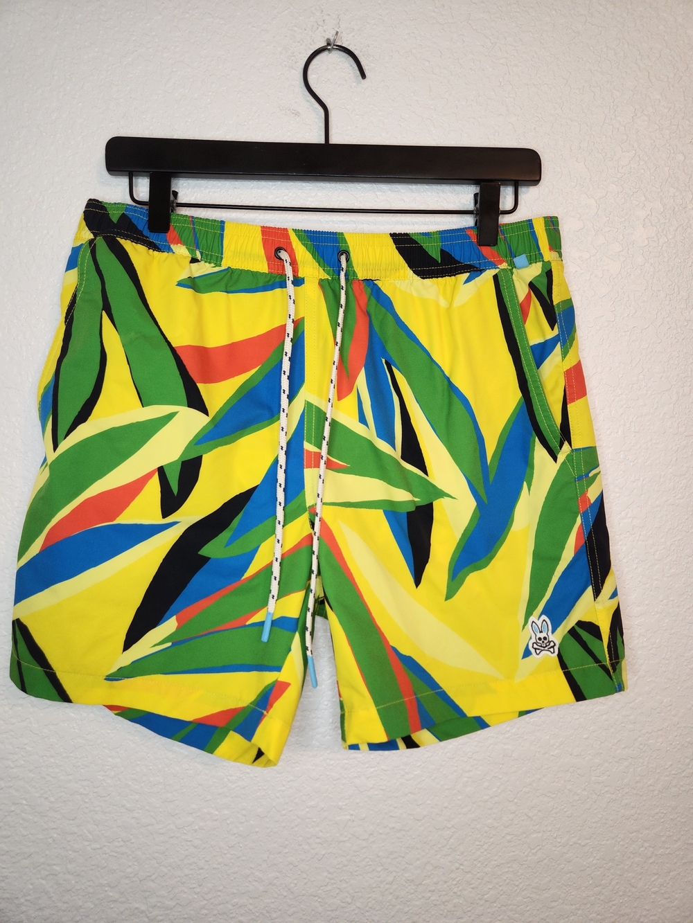 Psycho Bunny Yellow Tropical Print Swim Trunks men's swim trunks size M